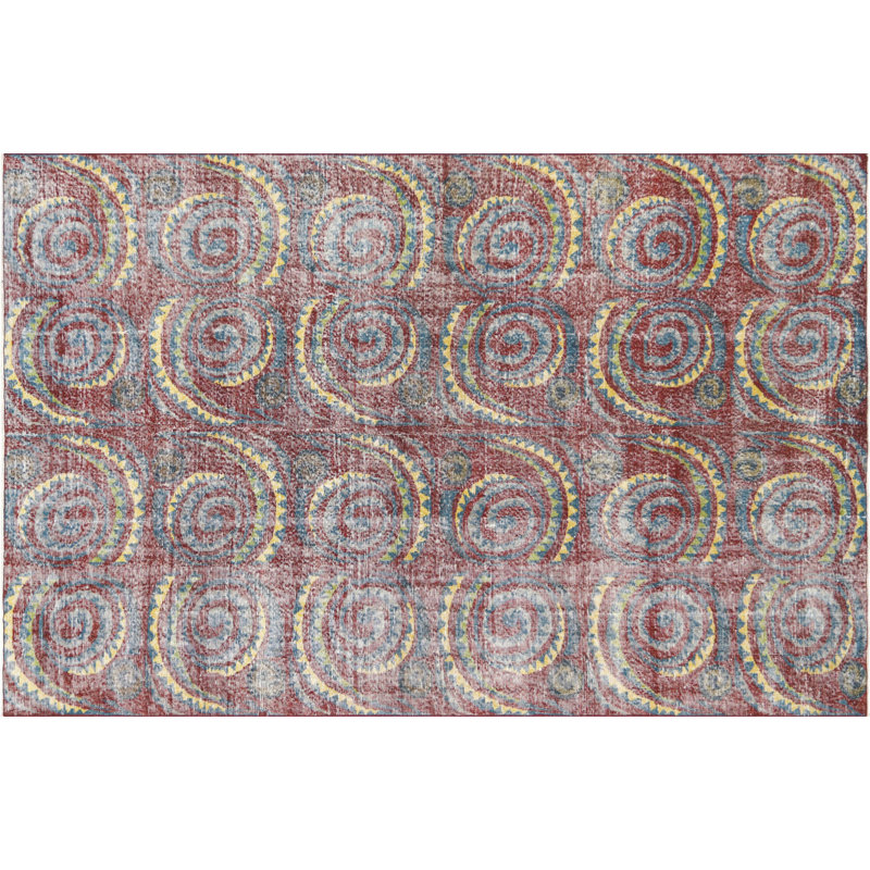 Tapis rouge / bleu en laine noué à la main de conception unique 6 pi 9 po x 10 pi années 1960