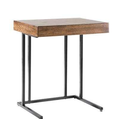Table fonctionnelle relevable - avec placage en bois, tiroir massif, bureau en placage à base en métal, support