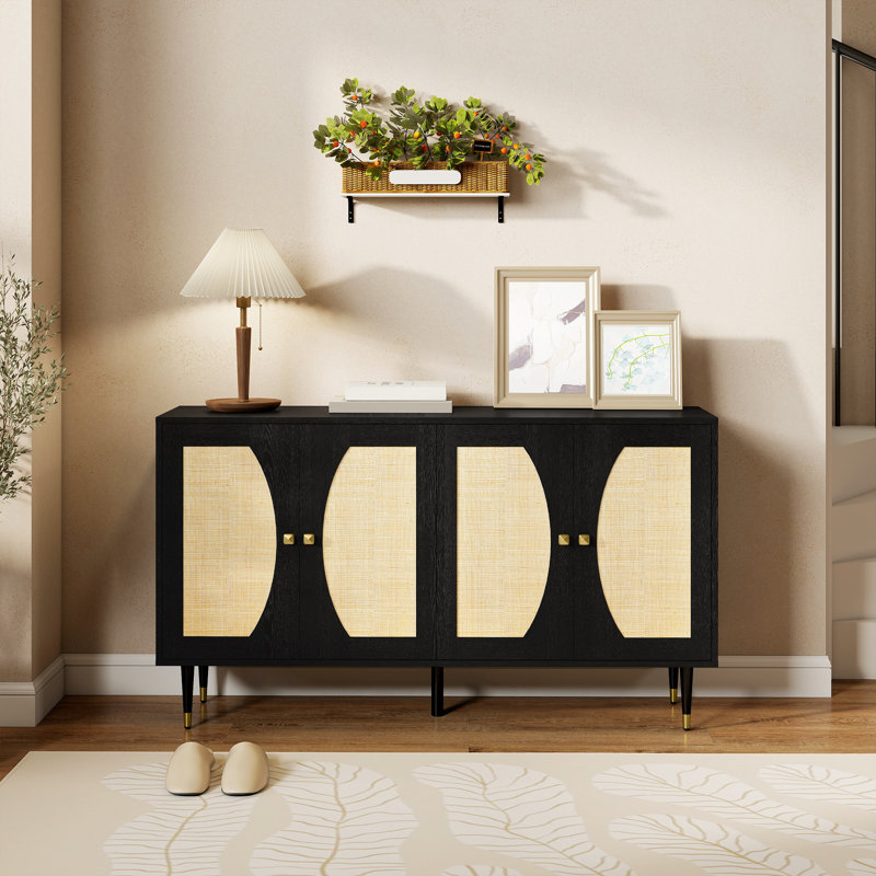 Buffet Boho, armoire avec tablettes réglables, noir