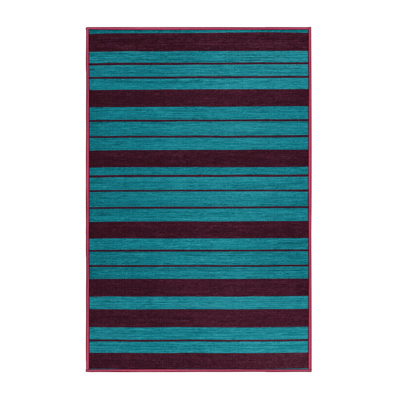 Tapis rouge à rayures horizontales lavable à la machine, Rectangle 3 pi x 5 pi