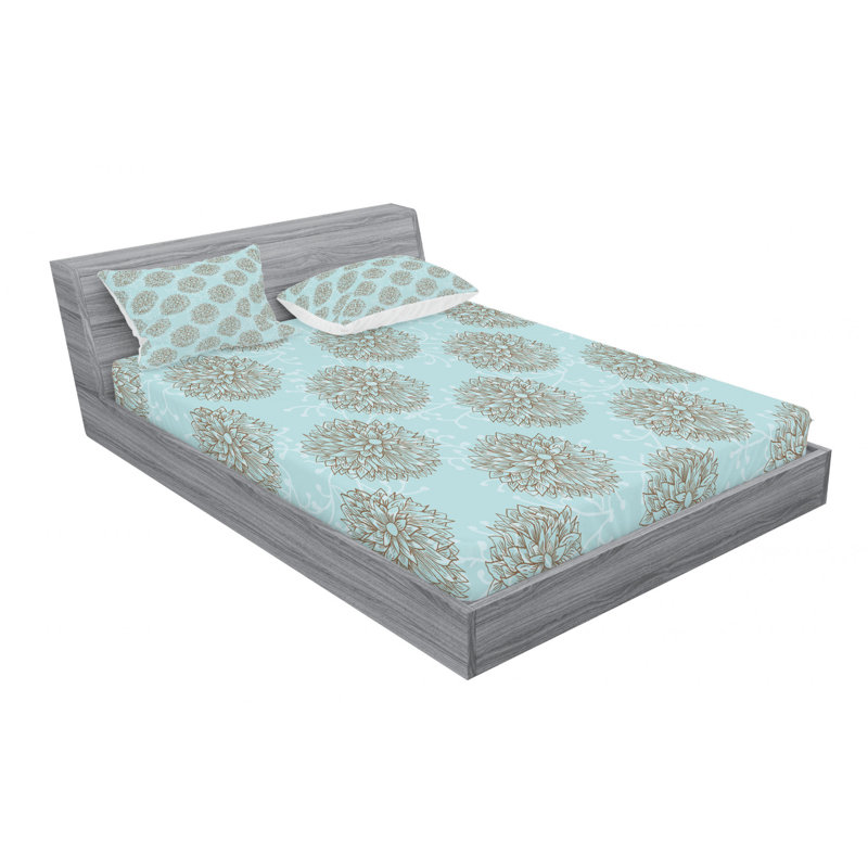 Microfiber Floral Sheet Set, Queen Sheet Set with Fitted Sheet
