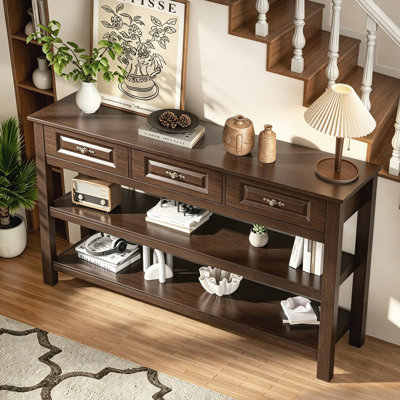 Table console Hagberg 63 po avec 3 tiroirs en bois et une tablette inférieure pour entrée ou couloir
