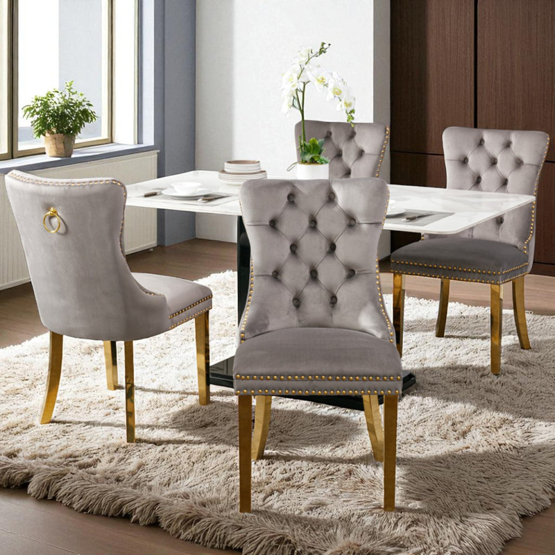 Chaises de salle à manger rembourrées Modern, 4, Gris, Doré
