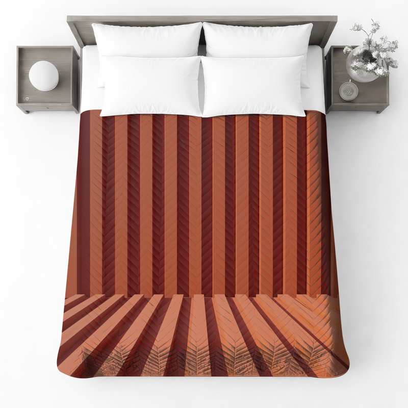 Orange Vertical Lines Bedding Stripes Bedspread Abstract, Queen