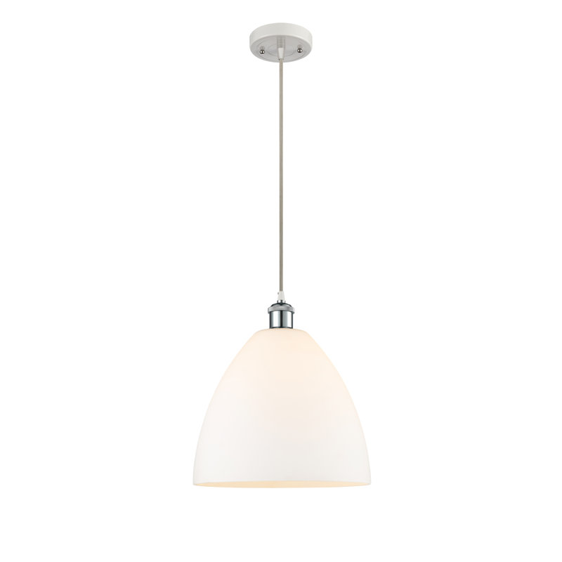 Haruka 1 - Light Single Pendant, 14.75" H x 12" W x 12" D, White, White/Polished Chrome