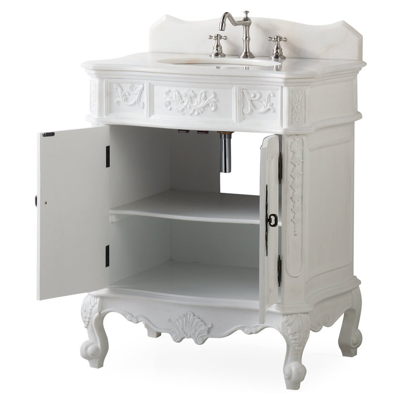 Digennaro 31'' Single Bathroom Vanity with Stone Top, Antique White