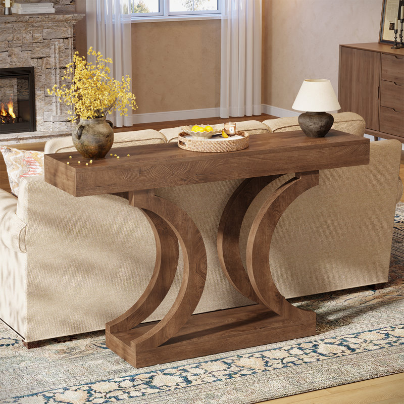 Console 43,31 pouces pour le vestibule, table de ferme en bois, Walnut Brown