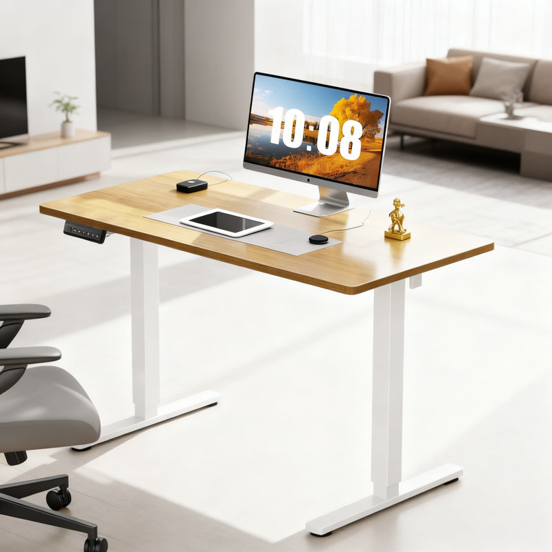 Electric Standing Desk With Memory Presets, 48X24 Inch Sit Stand Desk For Home Office, Adjustable Height Computer Workstation With Splice Wood Top And Sturdy Metal Frame