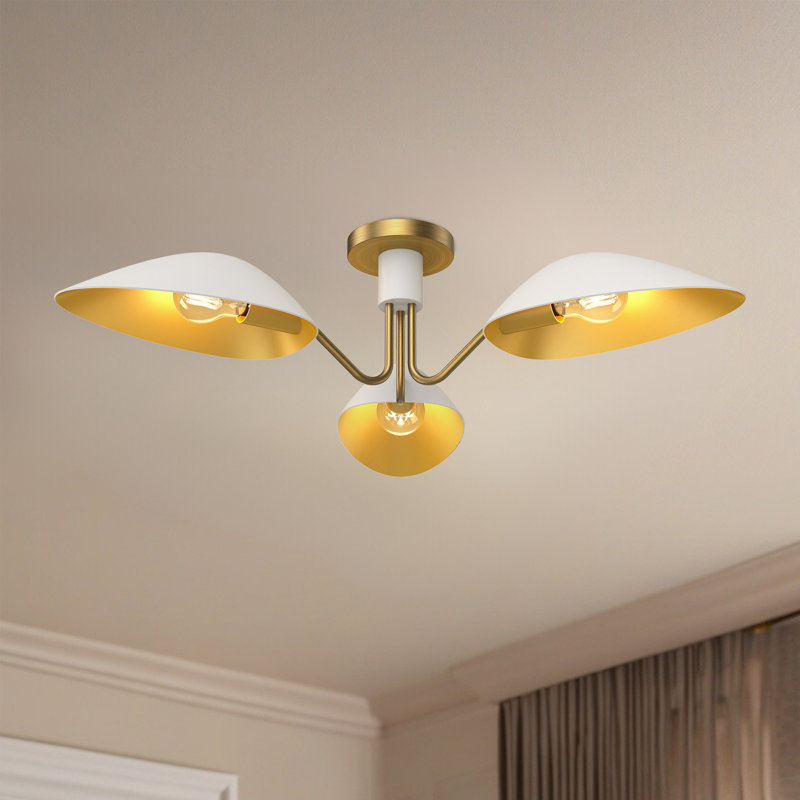 Plafonnier semi-encastré 3 lumières 31,75 po Raelle, Blanc / or vieilli