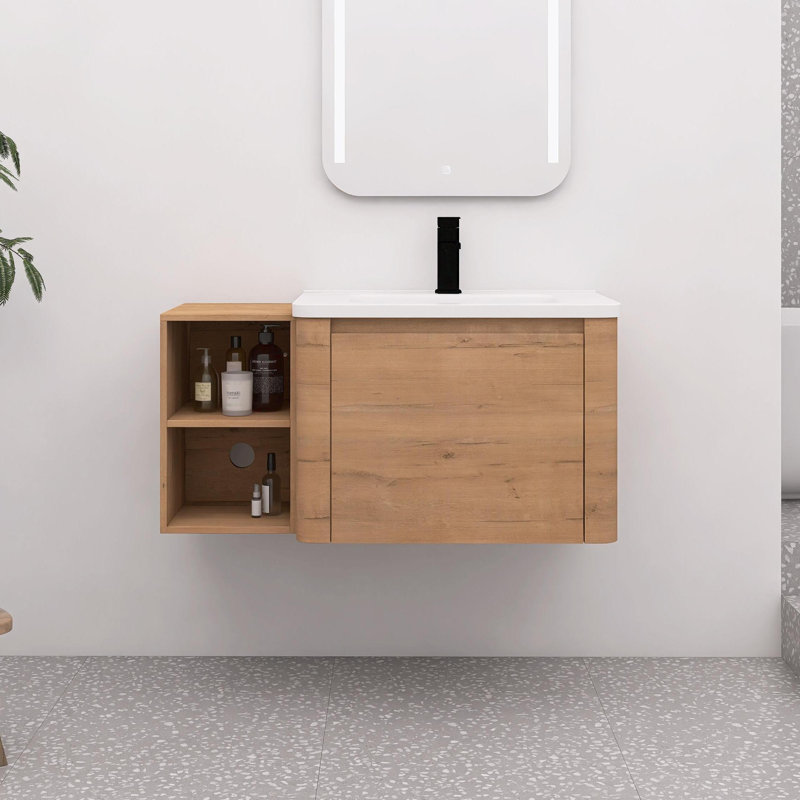 Meuble-lavabo mural 36/40 po avec lavabo en céramique et tablettes de rangement et 1 porte à fermeture en douceur, 40"
