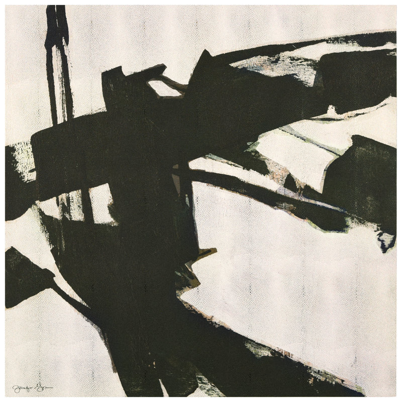 Bold Abstraction Black and White Art on Gold Shagreen Canvas