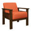Chaise d'appoint rembourrée 100% tissu dans une structure orange en bois massif avec finition noyer pour les coussins de hall d'entrée attachés