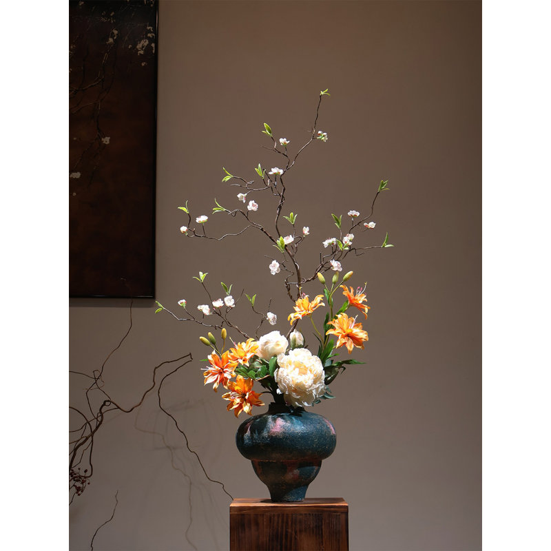 Wabi Sabi Vintage Ceramic Vase Artificial Floral Table Decor