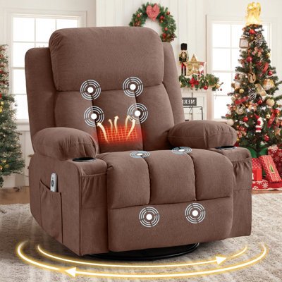 Swivel Rocker Recliner Chair With Vibration Massage And Heat For Living Room ,With Rocking Function And Side Pocket, USB Charge Port,2 Cup Holders