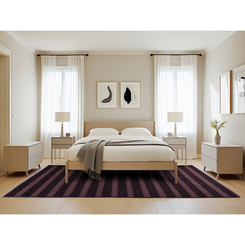 Machine Washable Horizontal Stripes Black Area Rug, Rectangle 5' x 8'