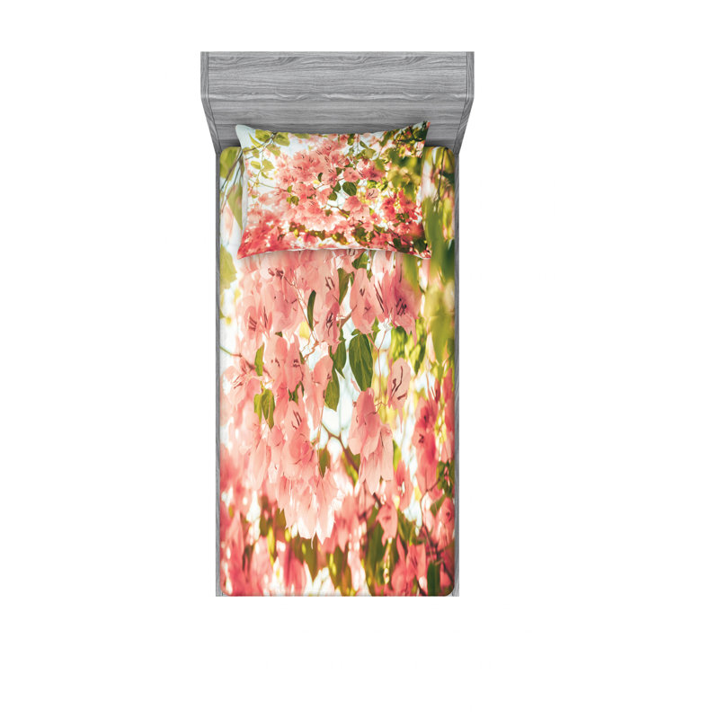 Microfiber Floral Sheet Set, Twin XL Sheet Set with Fitted Sheet