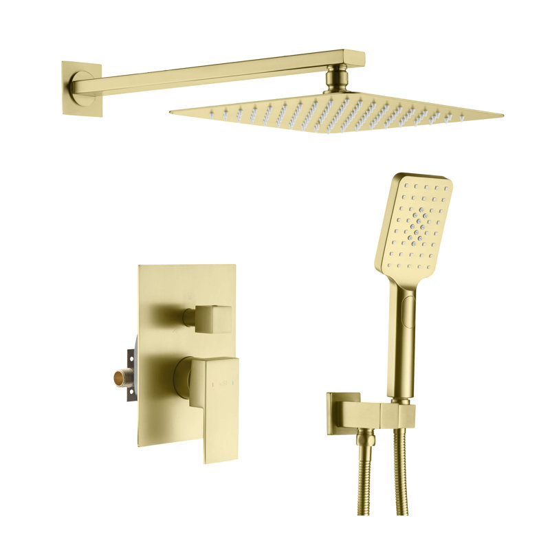 Cube Dual Function Complete Shower System with Rough in-Valve, Brushed Gold