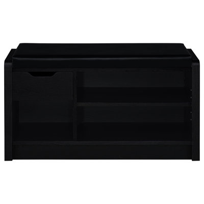 Black 1 - Drawer Storage Bench, Foam Cushion Topped With Faux Leather, Engineered Wood In Oak Laminate, Adjustable Shelf For Shoe And Daily Essentials Comfortable Open Compartment Versatile Entryways