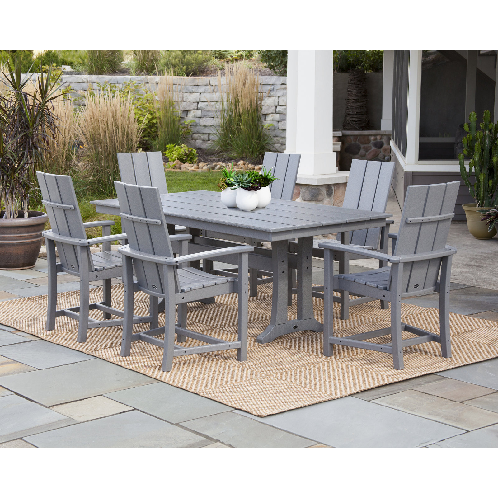 POLYWOOD® Modern Adirondack 72" Patio Dining Set, Slate Gray