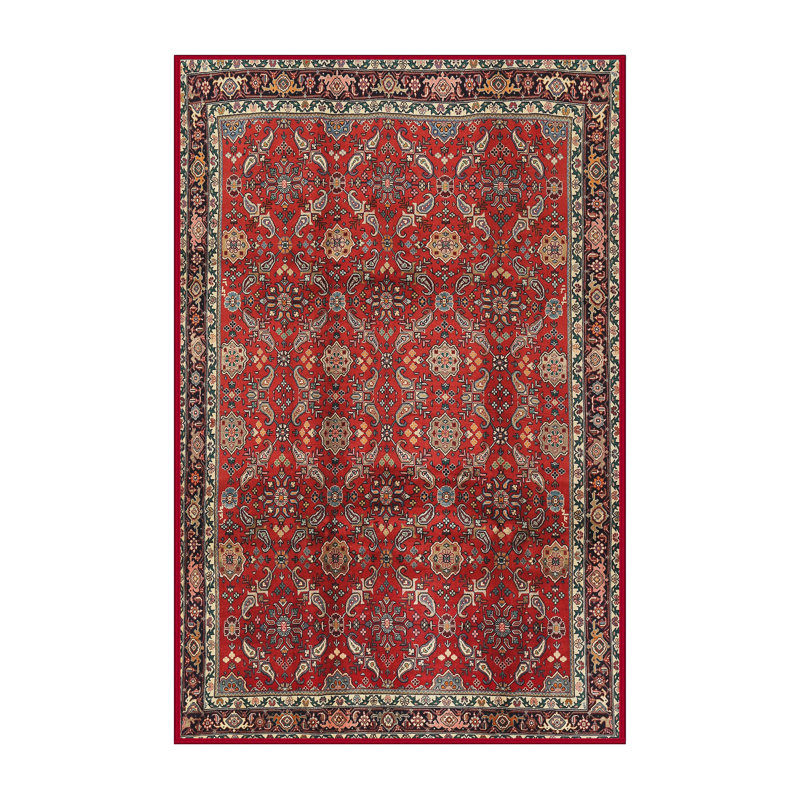 Tapis rouge/ivoire/brun traditionnel, Rectangle 5 pi x 7 pi