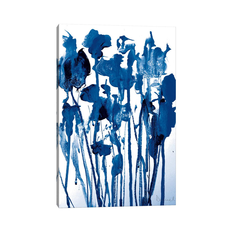 Navy Flowers by Dan Hobday - Wrapped Canvas Painting, 20.32 cm H x 30.48 cm W