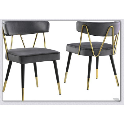 Glam Velvet Dining Chair Set of 2 with Gold Trim, Padded Seat Upholstered Kitchen Side Chair