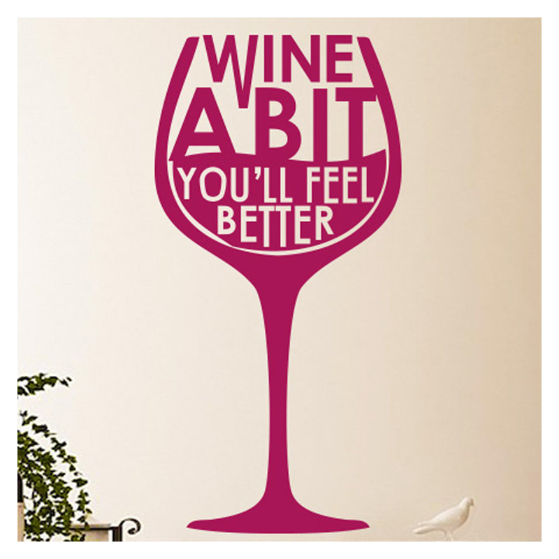 Wine A Bit You'll Feel Better Wine Glass Wall Sticker, Large, Violet