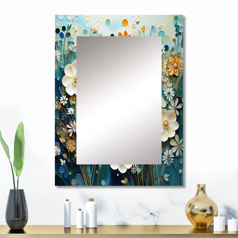 «Green Blue Tranquil Oasis II - Botanicals», miroir mural décoratif vert, impression sur métal, 32 po x 24 po
