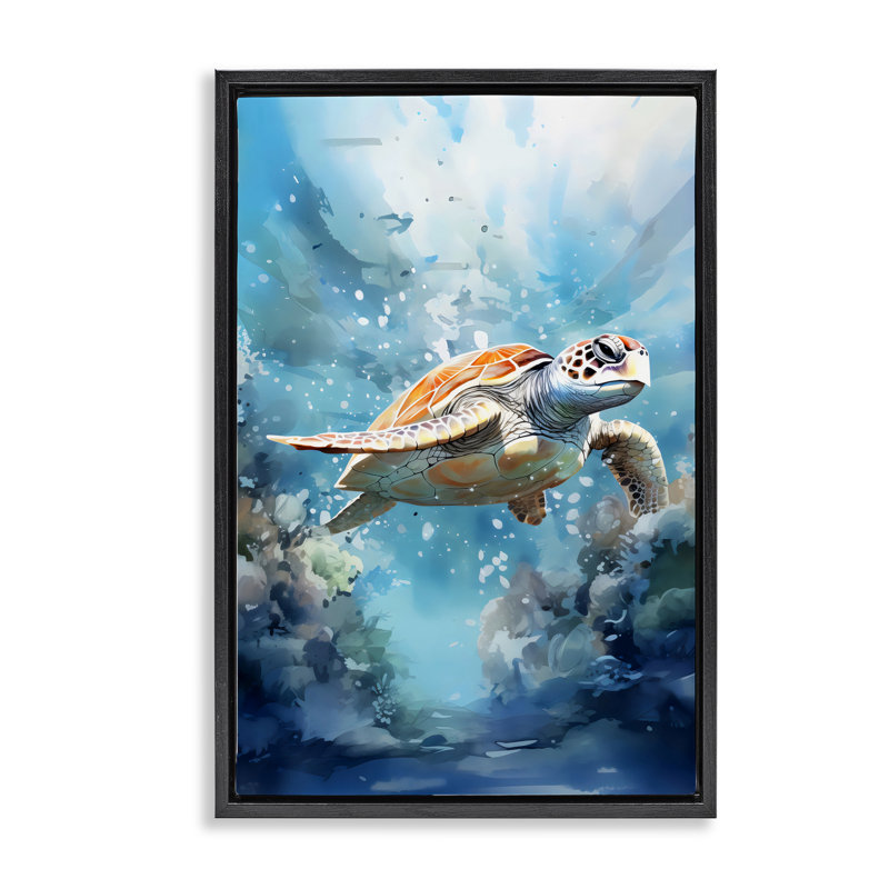 Cadre flottant sous-marin Ocean Waves Turtle, design par LSR Design Studio, Noir, H 25 po x l 17 po