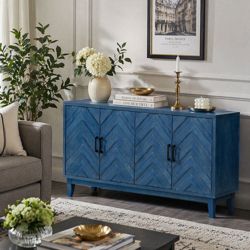 Ranulfo Wide Sideboard,Buffet table,Dining cabinet with MDF frame, Navy Blue