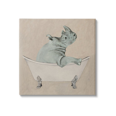 Aw-347-Toile beige, rhinocéros, baignoire, faune sur toile par Coco De Paris, peinture