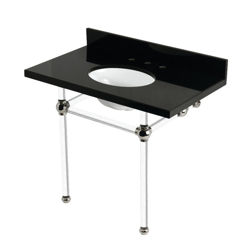 Kingston Brass Templeton 36-Inch Black Granite Console Sink with Acrylic Legs (8-Inch, 3-Hole), Polished Nickel