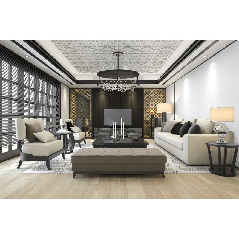 Lustre tambour unique à 7 lumières Aerie, Noir / argent