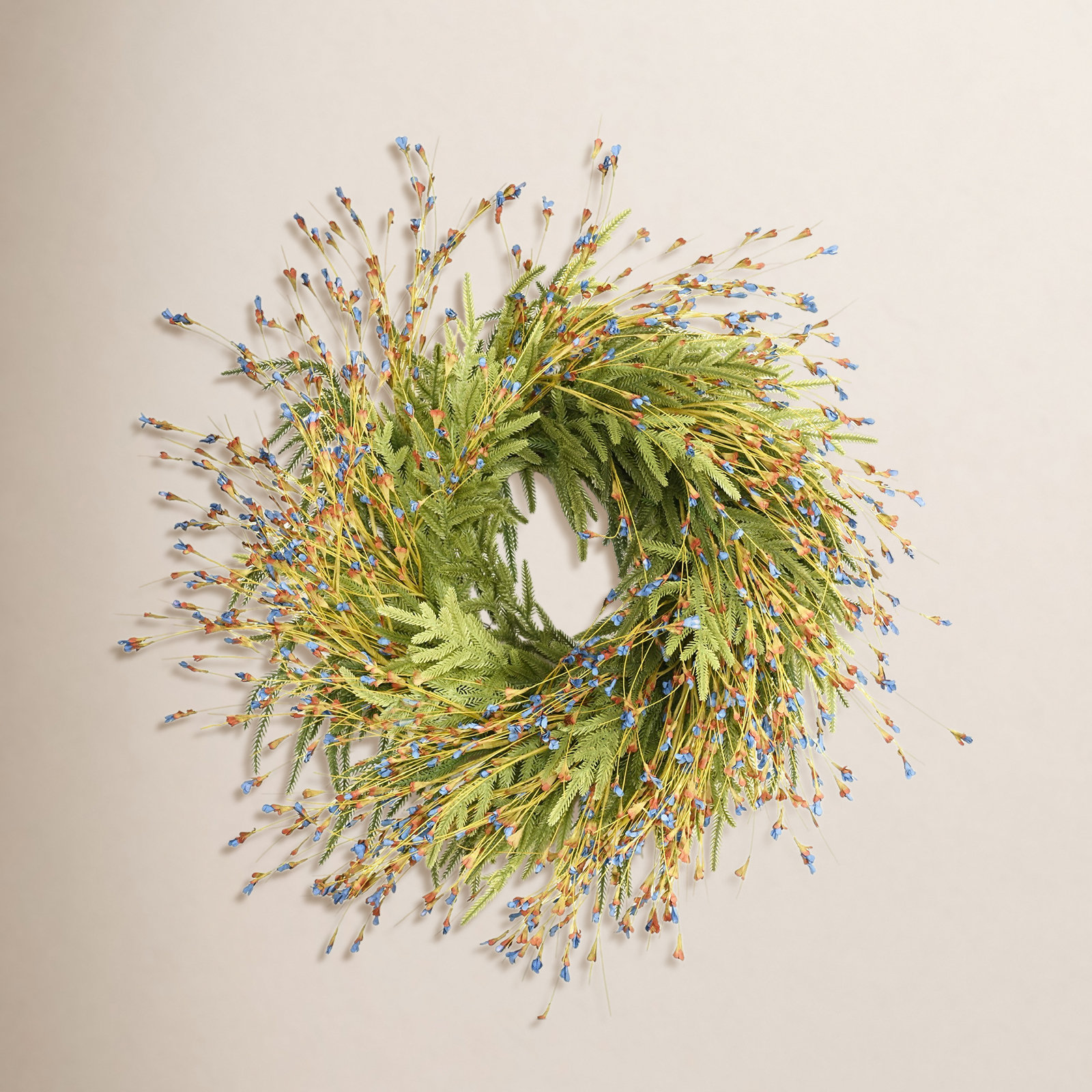 28" Handcrafted Norfolk Pine Thanksgiving Wreath, Blue/Green