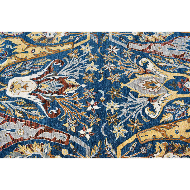 Wool Floral Area Rug in Blue/Yellow/Beige, Rectangle 8' x 10'