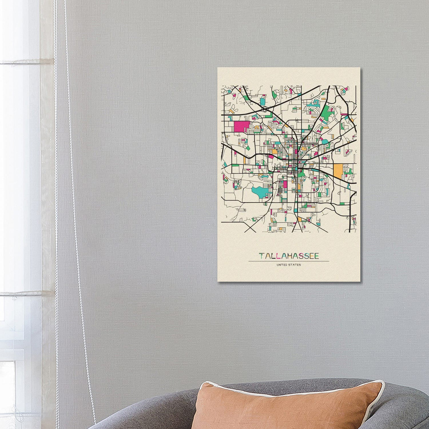 Bless international Tallahassee, Florida Map On Canvas by Ayse Deniz