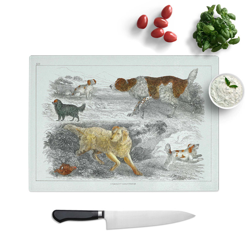 Glass Hunting Dogs by Oliver Goldsmith Chopping Board, 39 cm W x 28.5 cm L