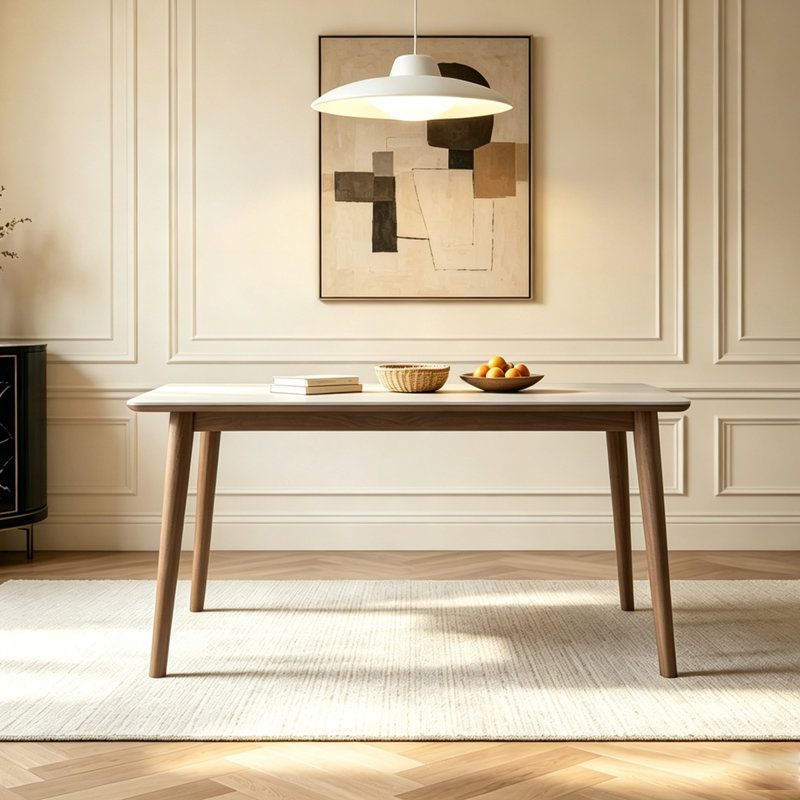 White Rectangular Sintered Stone tabletop Dining table, 29.53" H x 54.92" W x 31.5" D