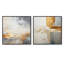 Minimalisme beige et doré vague horizon I - collages abstraits carrés, ensemble de 2 collages-314055489-314055488