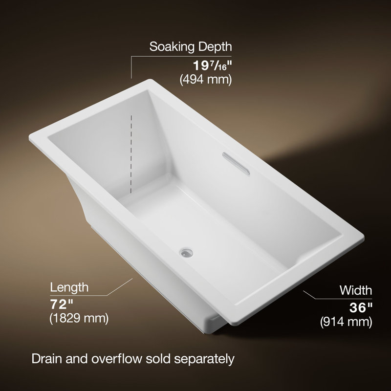 Underscore® 72" x 36" Drop In Soaking Acrylic Bathtub, White
