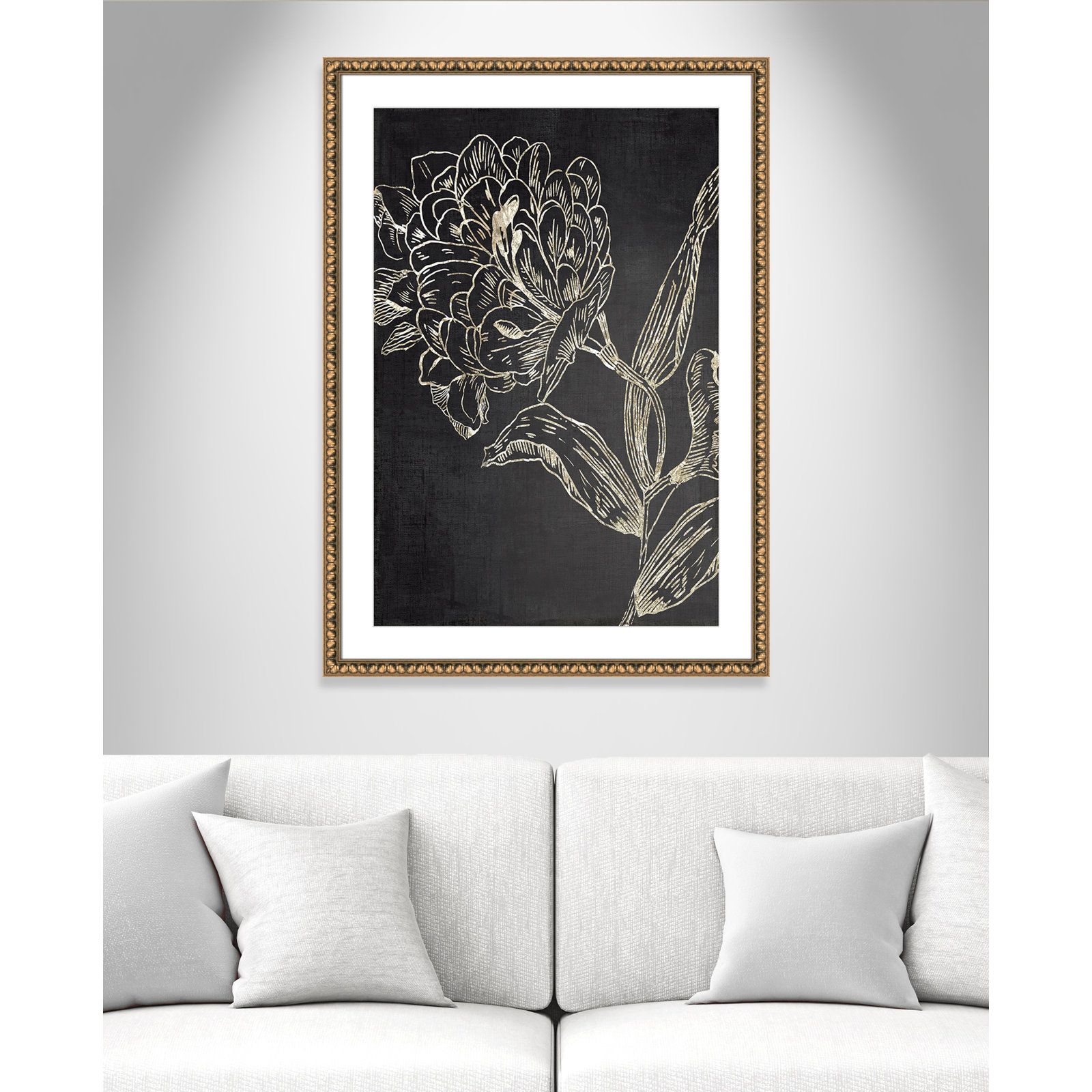 Golden Flower Folklore II by Asia Jensen - Picture Frame Graphic Art, 42.5" H x 30.5" W, Gold Bead