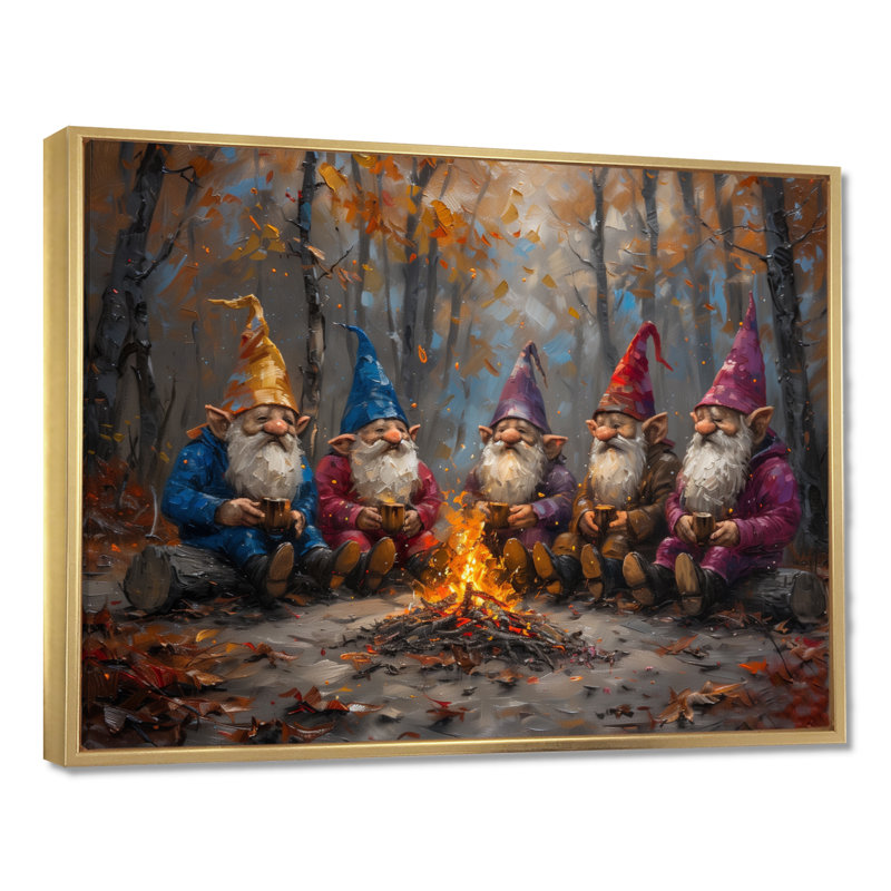 Rose rouge, automne, gnome - art mural gnome, Cadre flottant doré, bois massif, H 12 po x l 20 po