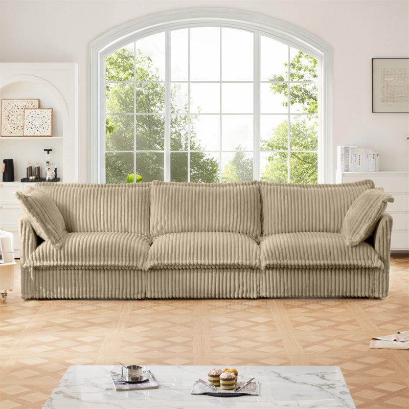 Canapé à housse avec housse, canapé moderne à 3 places avec accoudoirs polyvalents, canapé à assise profonde avec plusieurs coussins moelleux, canapé confortable pour le salon, tissu d'appartement en velours côtelé