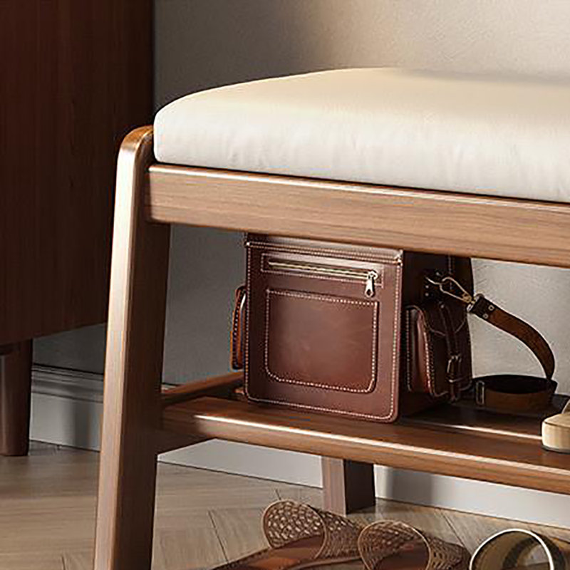 Banc de rangement pour chaussures 21,7 po, Beige / noyer foncé
