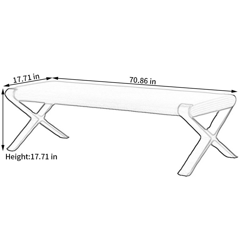 Banc rembourré en coton de style italien, H 17,71 po x l 70,86 po x P 17,71 po