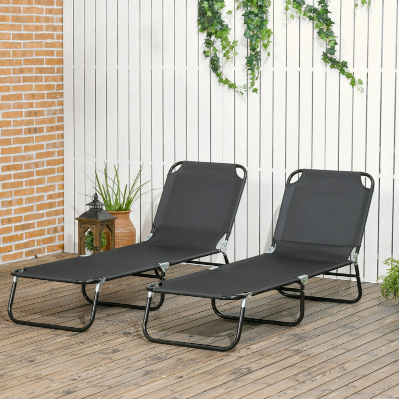 2 Piece Folding Chaise Lounge Pool Chairs, Outdoor Sun Tanning Chairs With 5-Level Reclining Back, Steel Frame For Beach, Yard, Patio
