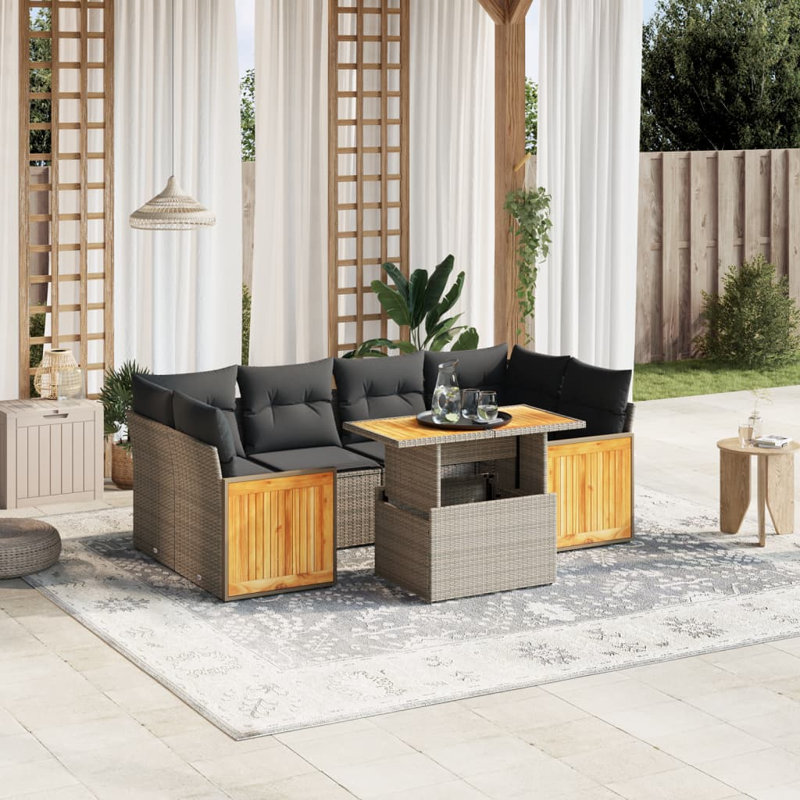 Vidaxl Garden Sofa Set Grey PE Rattan 7 Piece Set Adjustable Armrests
