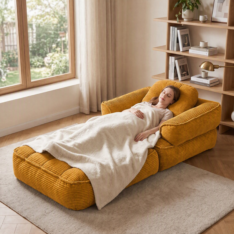 Canapé à billes en velours côtelé 35,43 pouces, canapé-lit pliant avec accoudoirs et coussins, lit pliant portatif convertible 2-en-1 pour chambre de salle de jeux