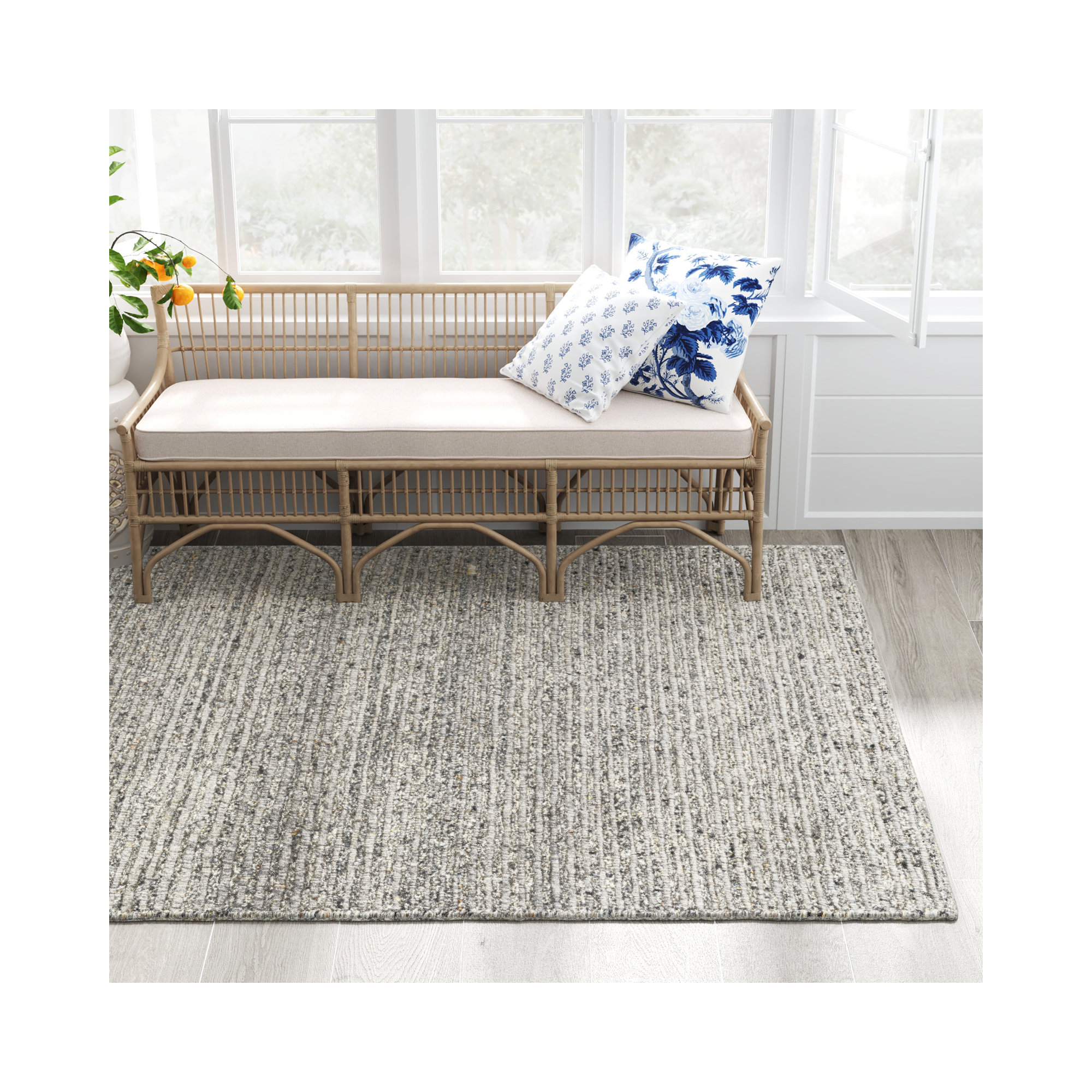 Joly Handmade Wool Rug, Rectangle 6' x 9', Gray