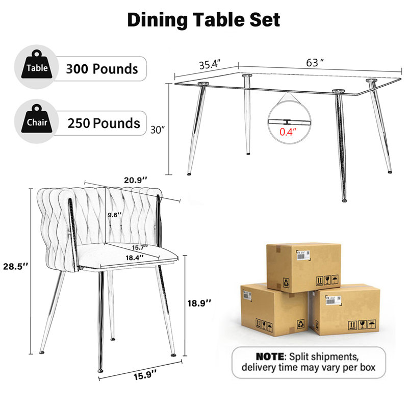 Ensemble de salle à manger rectangulaire moderne avec chaise rembourrée, 5 pièces: table, 4 chaises, Grey/Gold, Doré